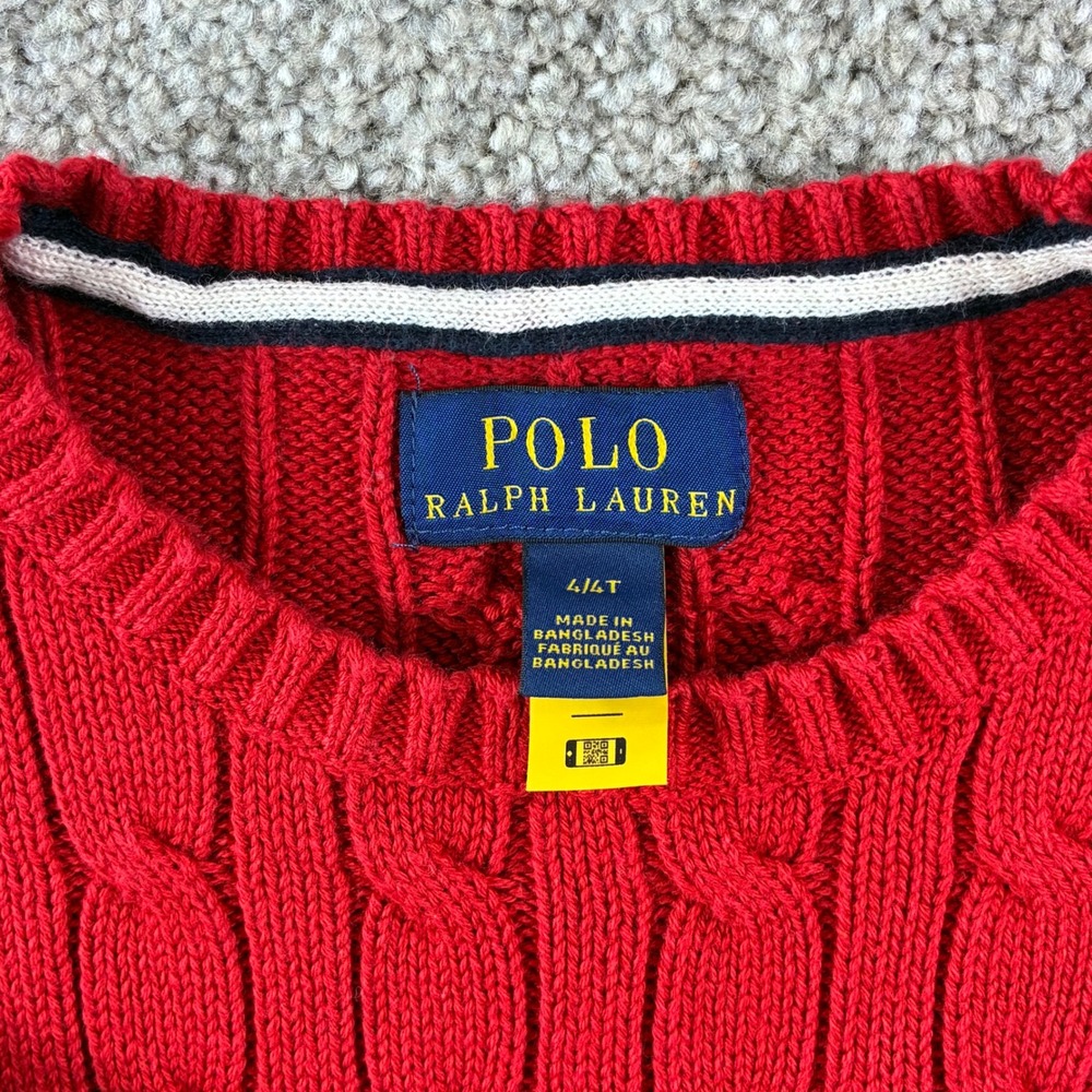 Polo Ralph Lauren Cable Knit Sweater‎ Kids 4/4T Red Classic Preppy Cotton Pony